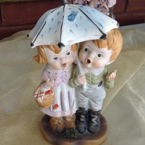 Adorable Vintage (1978} Porcelain Boy & Girl singing in the Rain